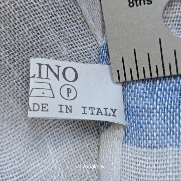 Linen Scarf Stripe Made in Italy Blue White Grey - Picture 7 of 11
